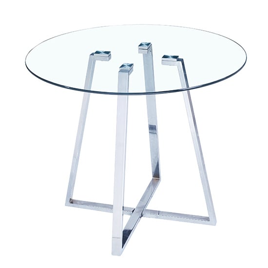 Melito Round Glass Dining Table With 4 Petra Grey White Chairs_2