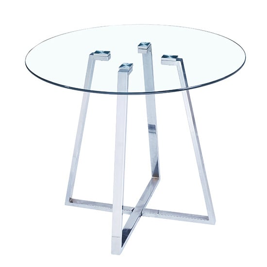 Melito Round Glass Dining Table With 4 Ravenna White Chairs_2