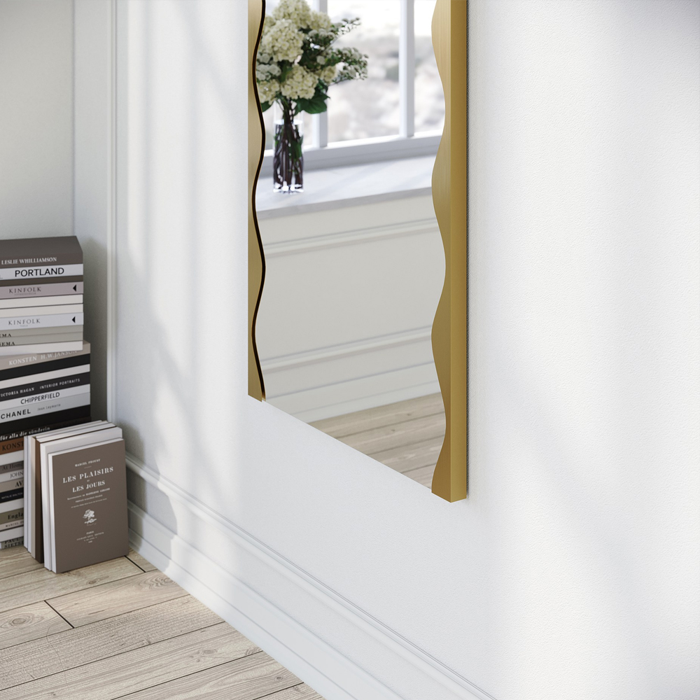 Melodia Glass Wall Mirror with Gold Metal Frame