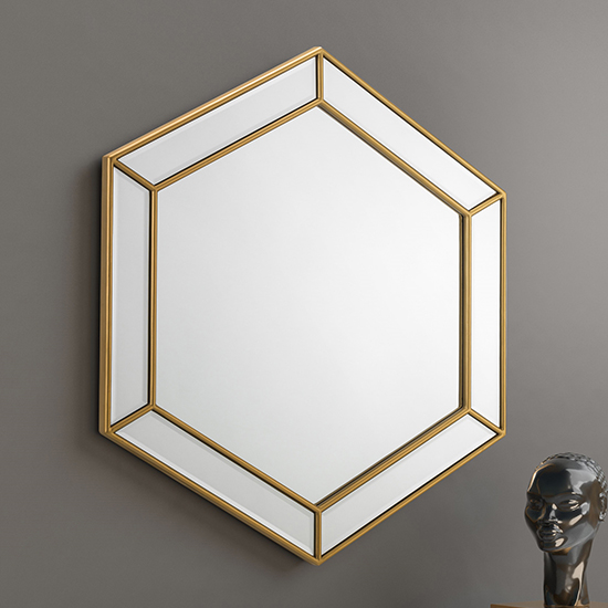 Macaulay Hexagonal Wall Mirror In Gold thumbnail