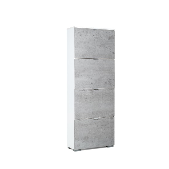 Melone Shoe Cabinet Tall In White And Concrete Effect Fronts_3
