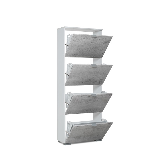 Melone Shoe Cabinet Tall In White And Concrete Effect Fronts_2