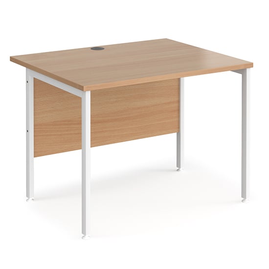 Photo of Melor 1000mm h-frame wooden computer desk in beech and white