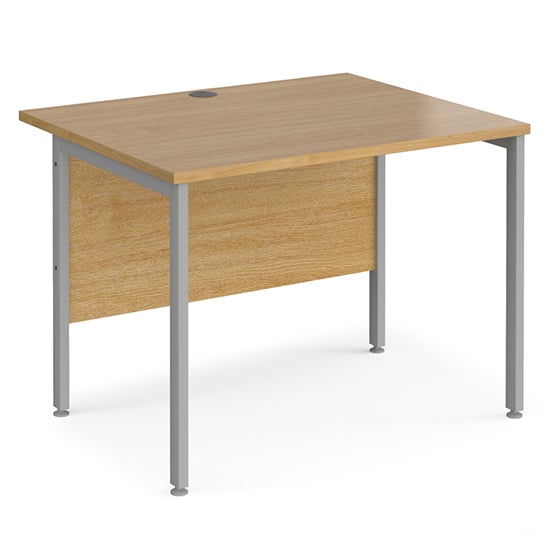 Photo of Melor 1000mm h-frame wooden computer desk in oak and silver