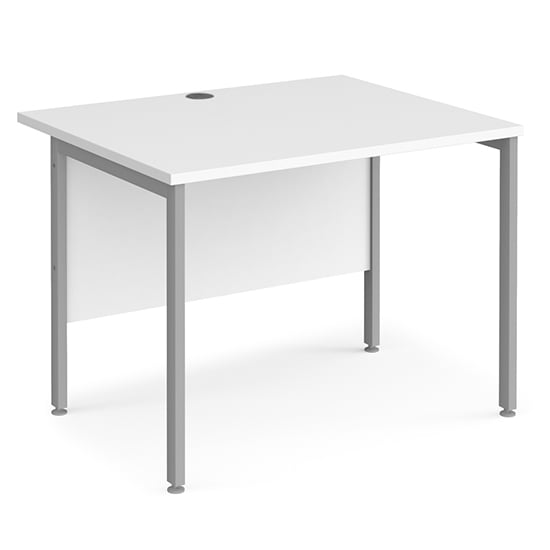 Melor 1000mm H-Frame Wooden Computer Desk In White And Silver