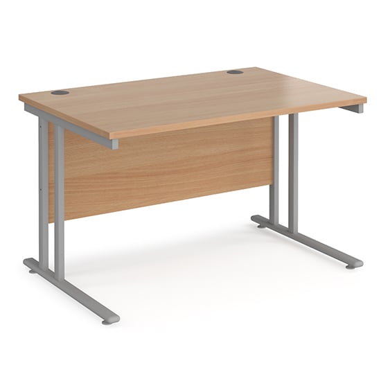 Melor 1200mm Cantilever Wooden Computer Desk In Beech And Silver