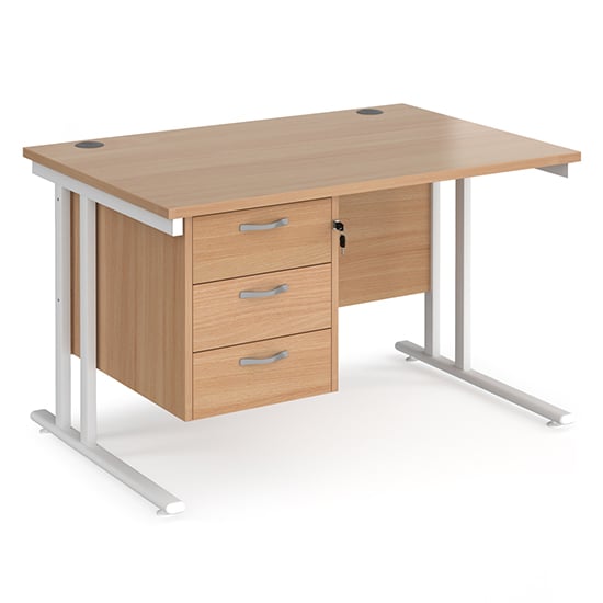Melor 1200mm Cantilever 3 Drawers Computer Desk In Beech White