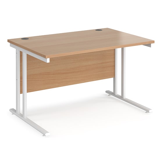 Photo of Melor 1200mm cantilever wooden computer desk in beech and white