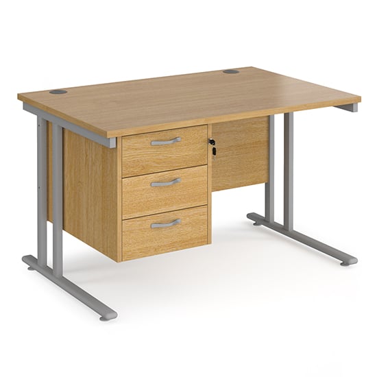 Product photograph of Melor 1200mm Cantilever 3 Drawers Computer Desk In Oak Silver from Furniture in Fashion