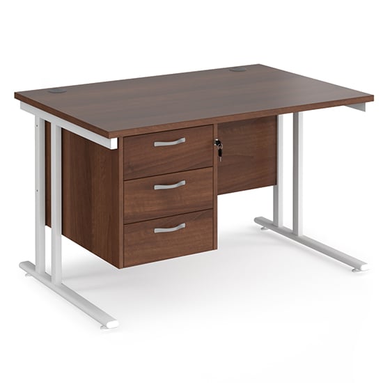 Photo of Melor 1200mm cantilever 3 drawers computer desk in walnut white