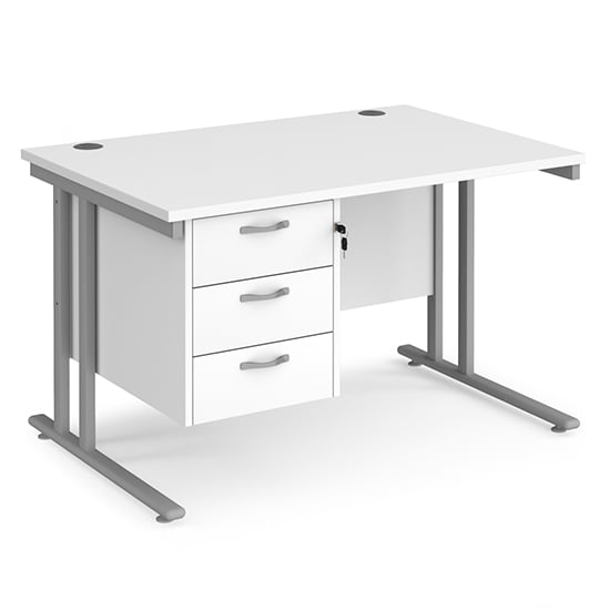 Read more about Melor 1200mm cantilever 3 drawers computer desk in white silver