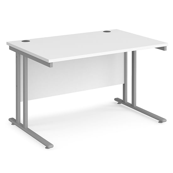 Melor 1200mm Cantilever Wooden Computer Desk In White And Silver
