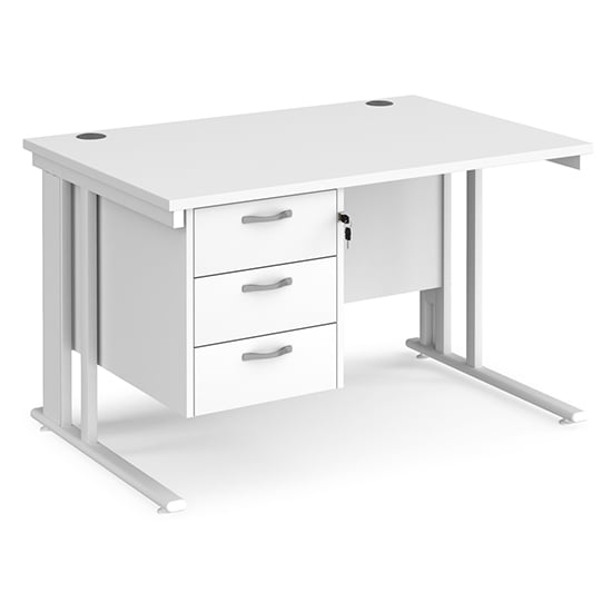 Melor 1200mm Computer Desk In White And White With 3 Drawers
