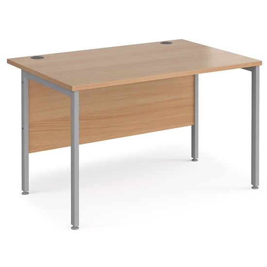 Photo of Melor 1200mm h-frame wooden computer desk in beech and silver