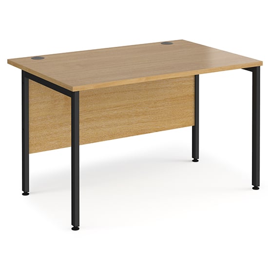 Photo of Melor 1200mm h-frame wooden computer desk in oak and black