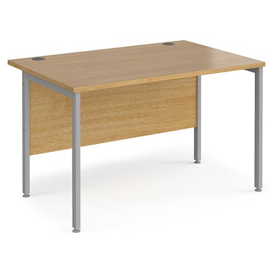 Photo of Melor 1200mm h-frame wooden computer desk in oak and silver