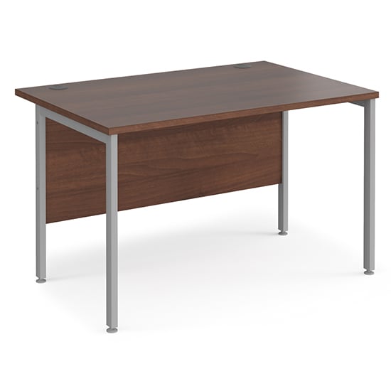 Product photograph of Melor 1200mm H-frame Wooden Computer Desk In Walnut And Silver from Furniture in Fashion