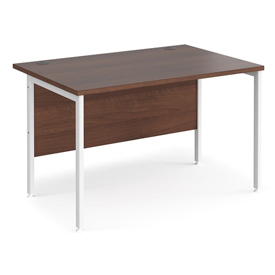 Product photograph of Melor 1200mm H-frame Wooden Computer Desk In Walnut And White from Furniture in Fashion