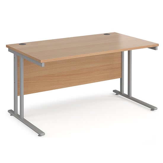 Melor 1400mm Cantilever Wooden Computer Desk In Beech And Silver