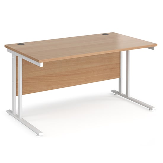 Photo of Melor 1400mm cantilever wooden computer desk in beech and white