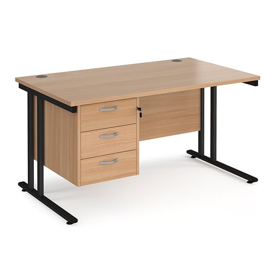 Product photograph of Melor 1400mm Cantilever 3 Drawers Computer Desk In Beech Black from Furniture in Fashion