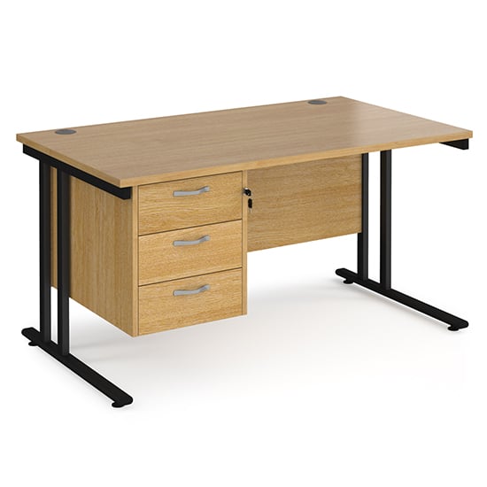 Photo of Melor 1400mm cantilever 3 drawers computer desk in oak black