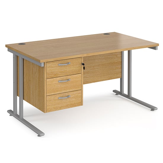 Product photograph of Melor 1400mm Cantilever 3 Drawers Computer Desk In Oak Silver from Furniture in Fashion
