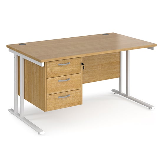 Melor 1400mm Cantilever 3 Drawers Computer Desk In Oak White