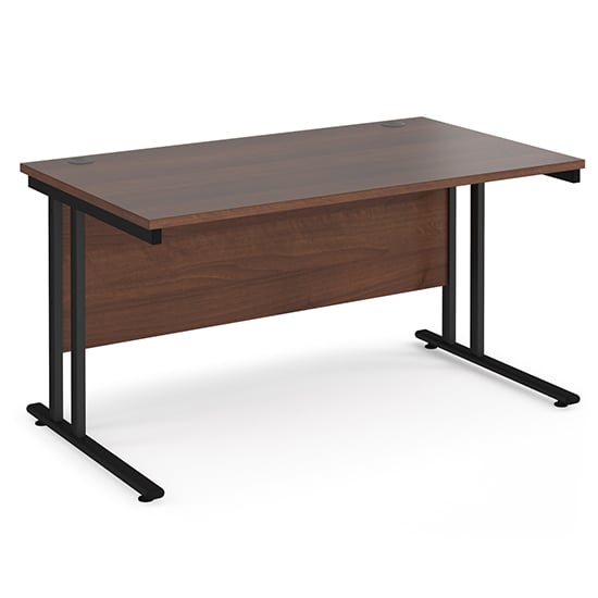 Melor 1400mm Cantilever Wooden Computer Desk In Walnut And Black