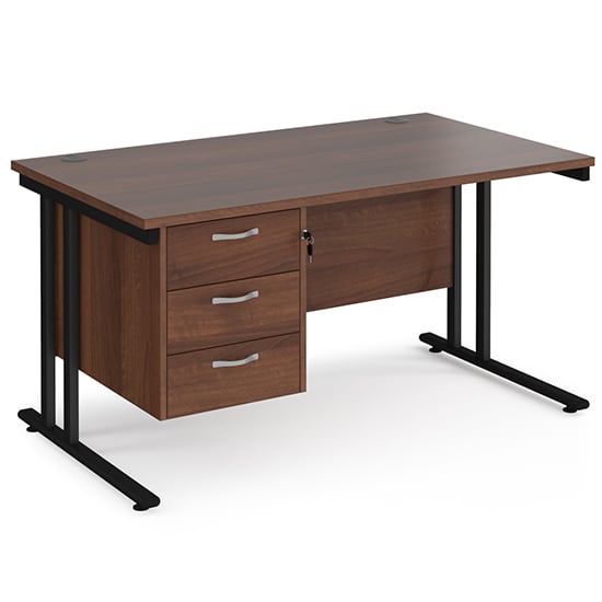 Product photograph of Melor 1400mm Cantilever 3 Drawers Computer Desk In Walnut Black from Furniture in Fashion