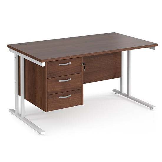 Melor 1400mm Cantilever 3 Drawers Computer Desk In Walnut White