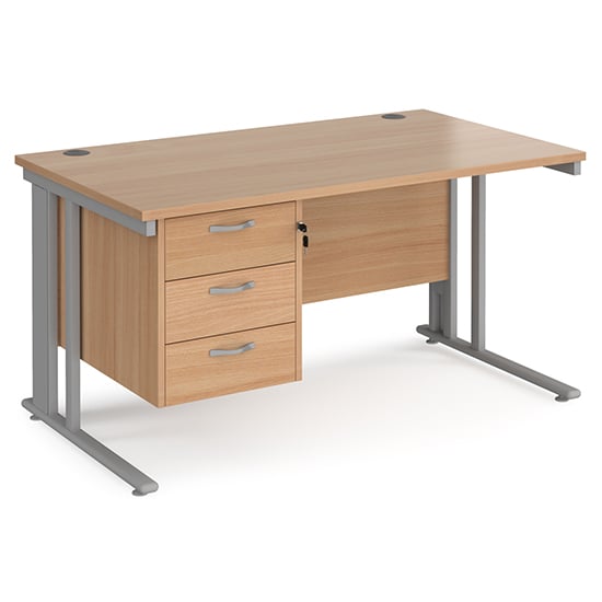 Melor 1400mm Computer Desk In Beech And Silver With 3 Drawers