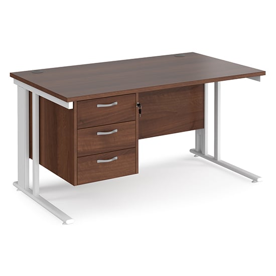 Melor 1400mm Computer Desk In Walnut And White With 3 Drawers