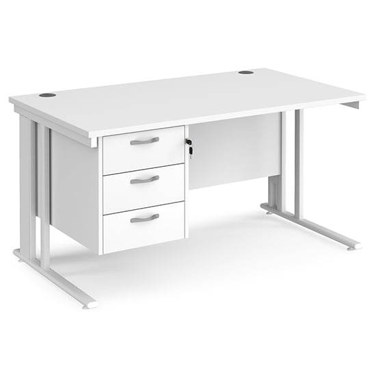 Melor 1400mm Computer Desk In White And White With 3 Drawers