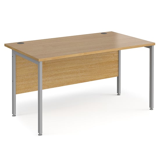 Read more about Melor 1400mm h-frame computer desk in oak and silver