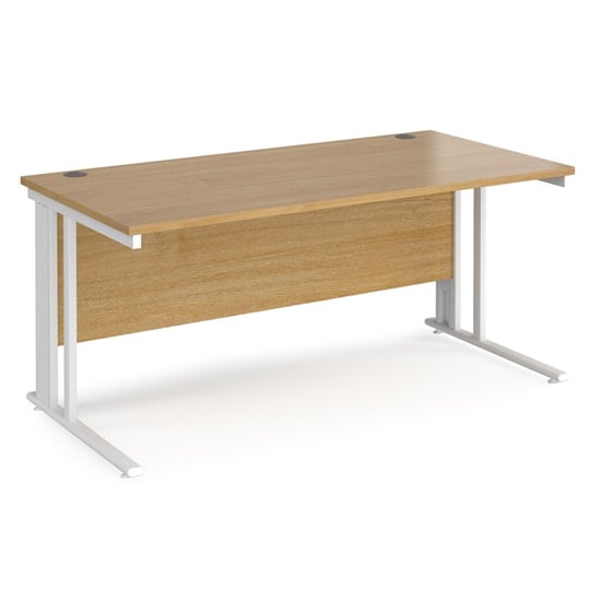 Photo of Melor 1600mm cable managed computer desk in oak and white