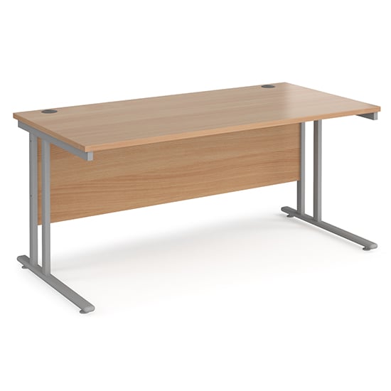 Melor 1600mm Cantilever Wooden Computer Desk In Beech And Silver
