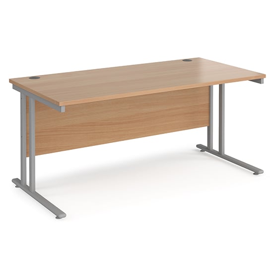 Photo of Melor 1600mm cantilever wooden computer desk in beech and silver