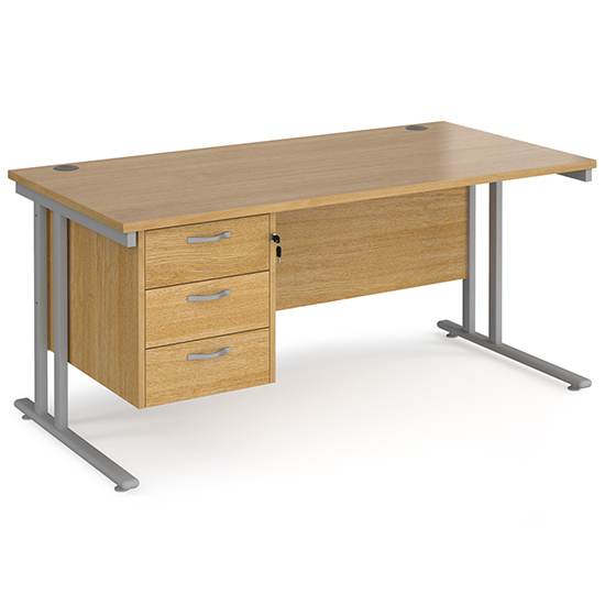 Read more about Melor 1600mm cantilever 3 drawers computer desk in oak silver