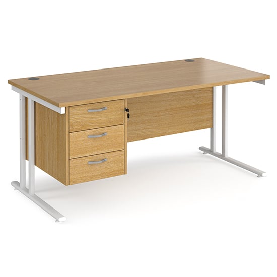 Read more about Melor 1600mm cantilever 3 drawers computer desk in oak white