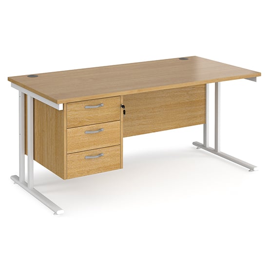 Read more about Melor 1600mm cantilever 3 drawers computer desk in oak white