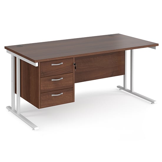 Product photograph of Melor 1600mm Cantilever 3 Drawers Computer Desk In Walnut White from Furniture in Fashion
