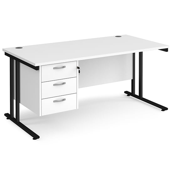 Melor 1600mm Cantilever 3 Drawers Computer Desk In White Black
