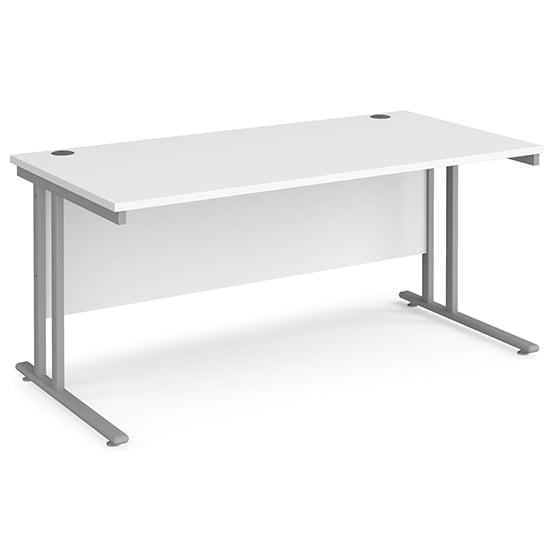 Photo of Melor 1600mm cantilever wooden computer desk in white and silver