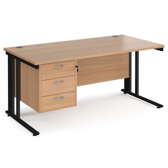 Photo of Melor 1600mm computer desk in beech and black with 3 drawers