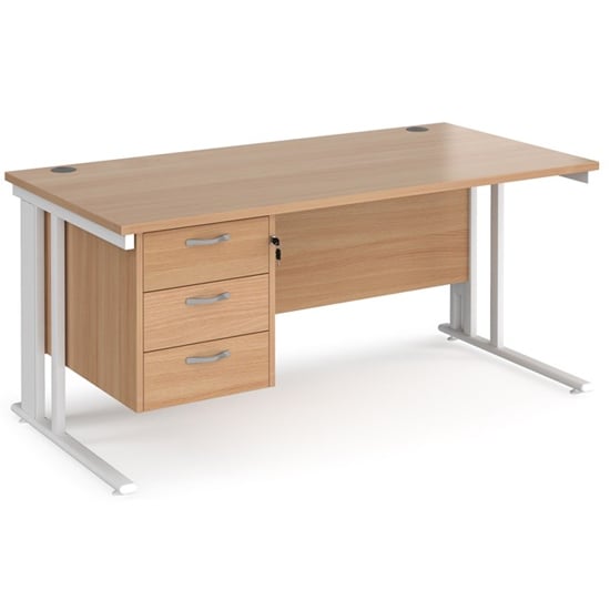 Read more about Melor 1600mm computer desk in beech and white with 3 drawers