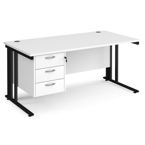 Photo of Melor 1600mm computer desk in white and black with 3 drawers
