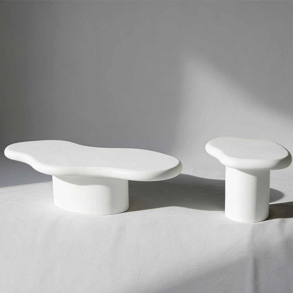 Melqor Round Wooden Coffee Table Set in White