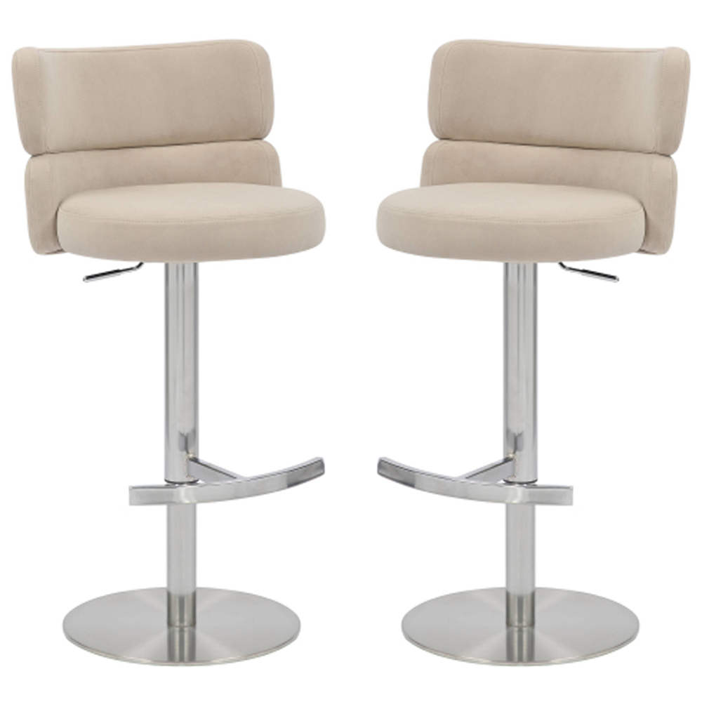 Melrose Cream Velvet Bar Stools with Chrome Base in Pair
