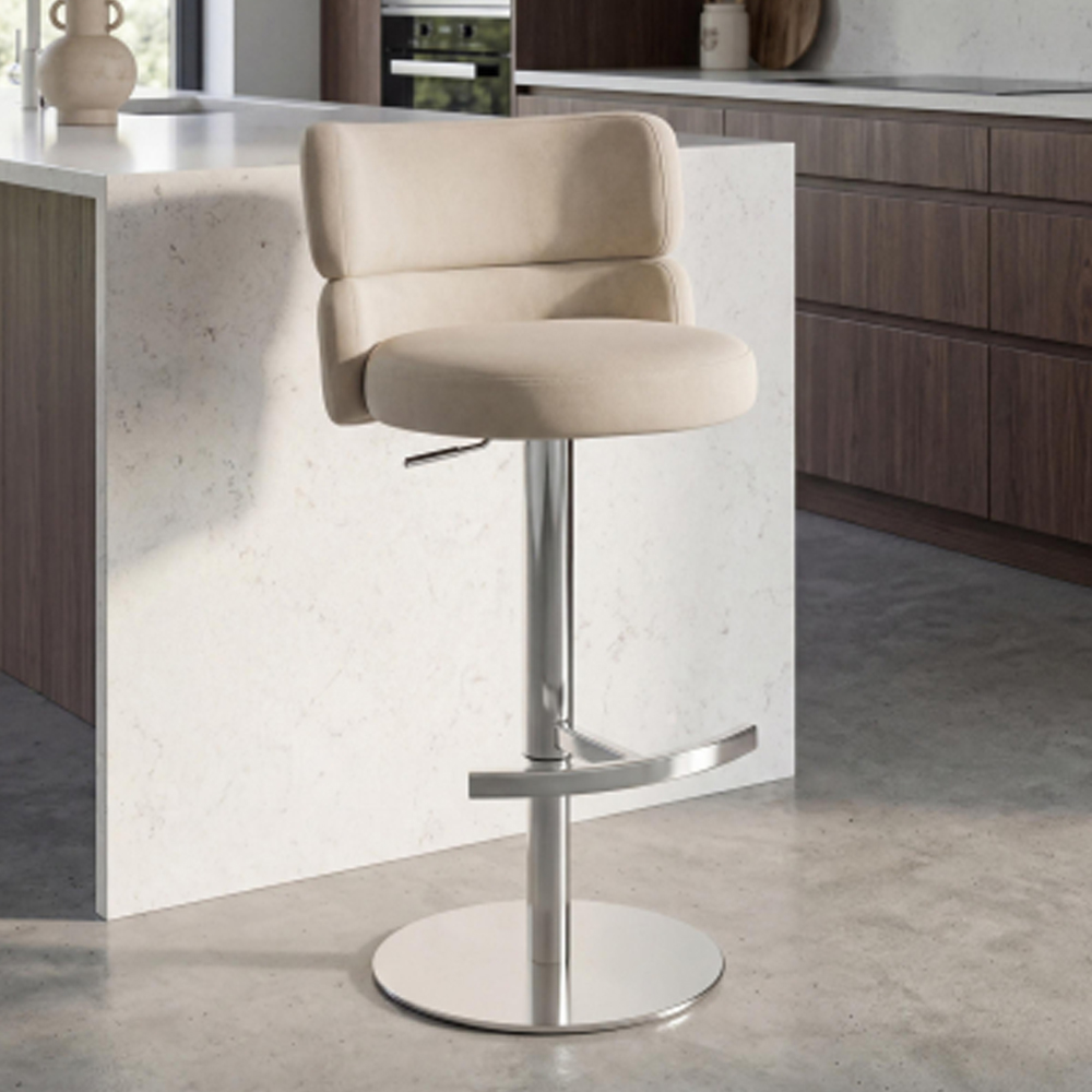 Melrose Cream Velvet Bar Stools with Chrome Base in Pair
